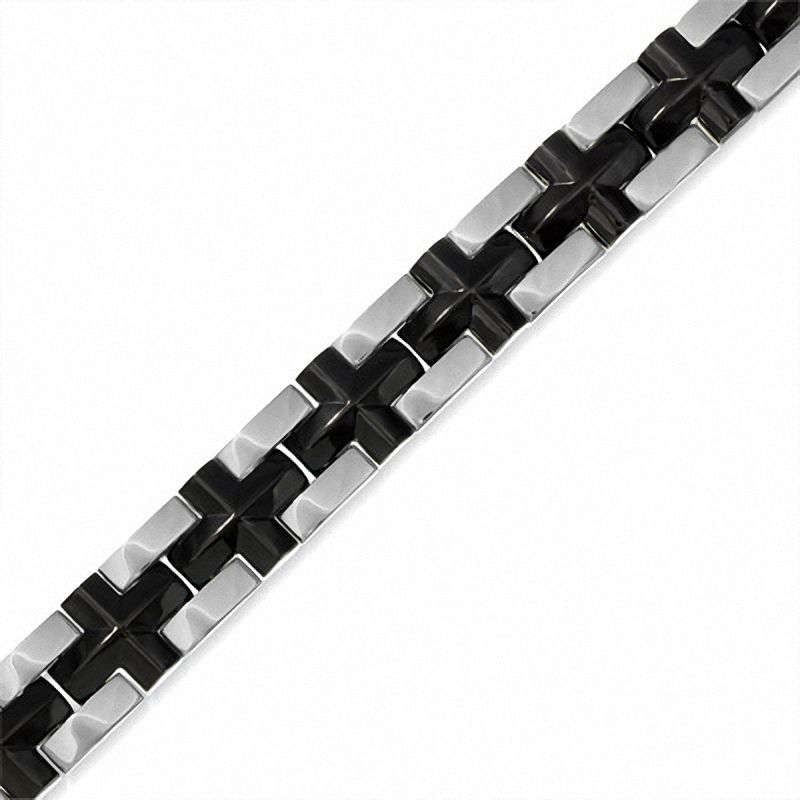 Men's Stainless Steel and Black IP Cross Link Bracelet - 8.5"