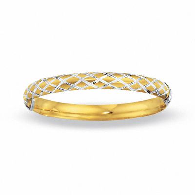 14K Gold and Sterling Silver 8.0mm Brushed Quilt Bangle