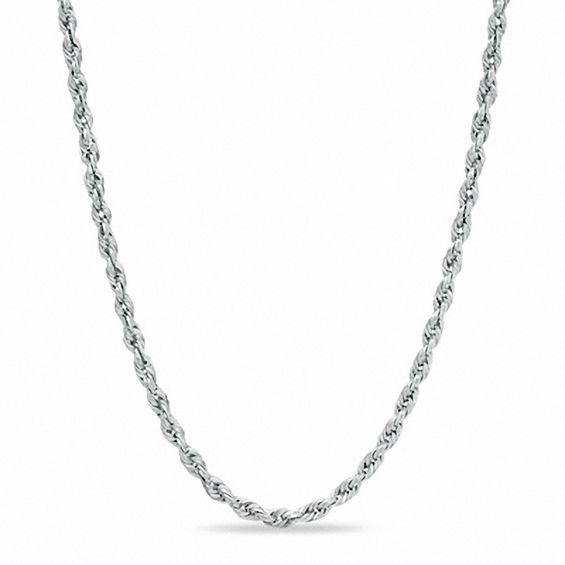 2.5mm Glitter Rope Chain Necklace in Hollow 10K White Gold