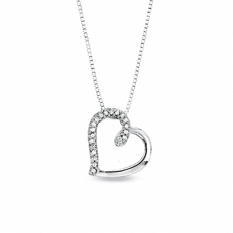 0.09 CT. T.W. Diamond Tilted Heart Pendant in Sterling Silver|Peoples Jewellers