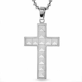 Men's Stainless Steel and Tungsten Peak Cross Pendant