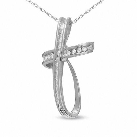 0.13 CT. T.W. Diamond Loop Cross Pendant in 10K White Gold