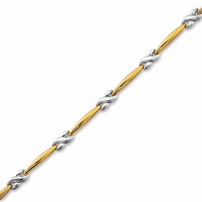 10K Two-Tone Gold "X" Stampato Bracelet