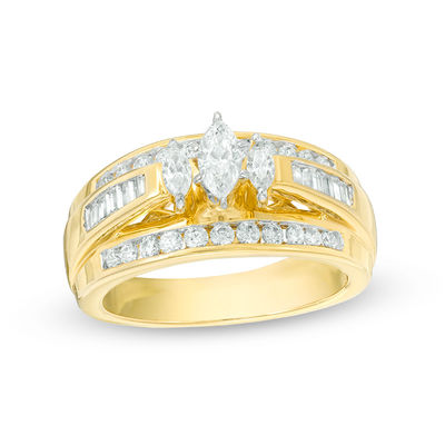 1.00 CT. T.W. Marquise Diamond Three Stone Engagement Ring in 14K Gold