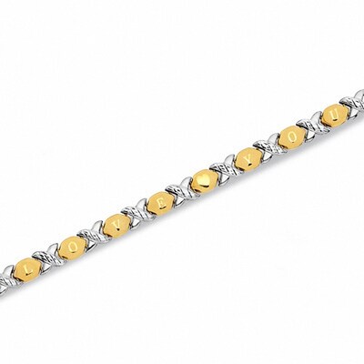 10K Two-Tone Gold I LOVE YOU and "XOXO" Stampato Bracelet