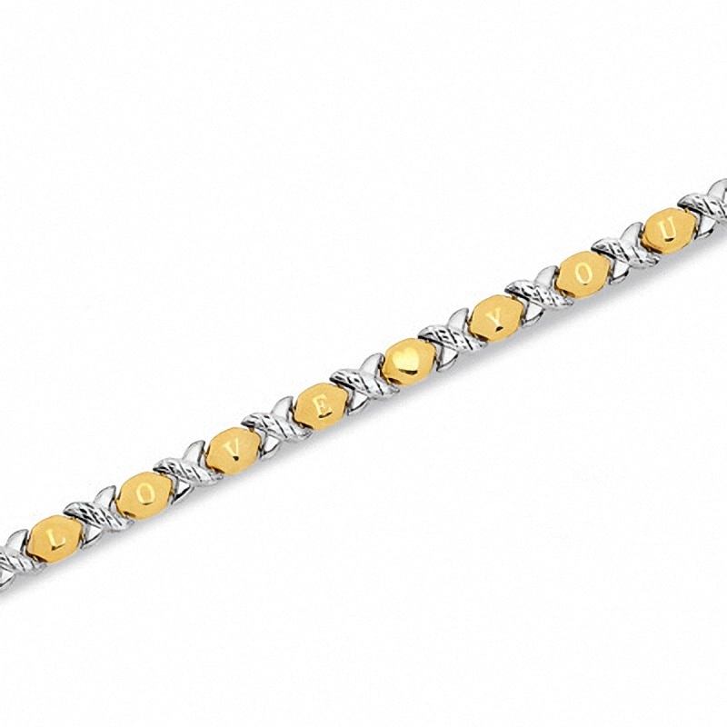 10K Two-Tone Gold I LOVE YOU and "XOXO" Stampato Bracelet|Peoples Jewellers