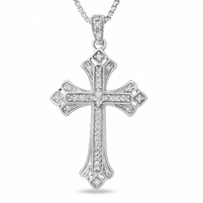 Gothic Cross Pendant with Diamond Accents in Sterling Silver