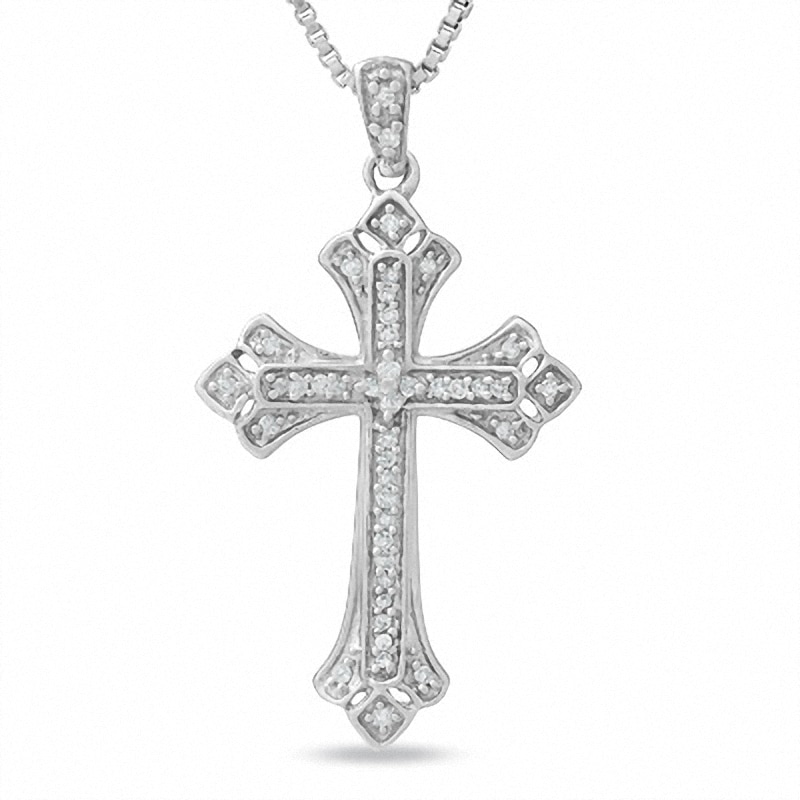 Gothic Cross Pendant with Diamond Accents in Sterling Silver|Peoples Jewellers