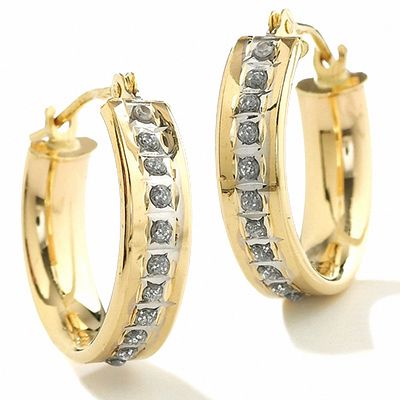 Diamond Fascination™ Small Round Hoop Earrings in 14K Gold