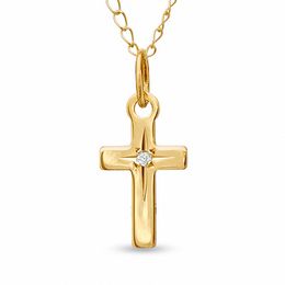 Child's Diamond Accent Cross Pendant in 10K Gold - 13&quot;