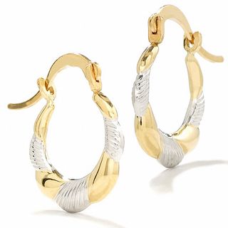 14K Two-Tone Gold Polished Sculpted Mini Hoop Earrings