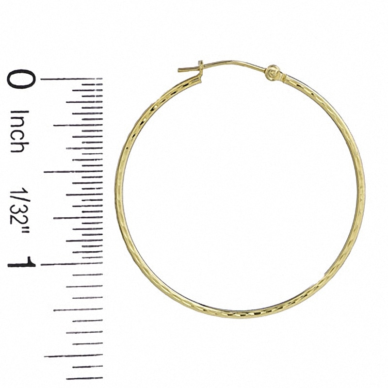 14K Gold 35mm Diamond-Cut Hinged Hoop Earrings