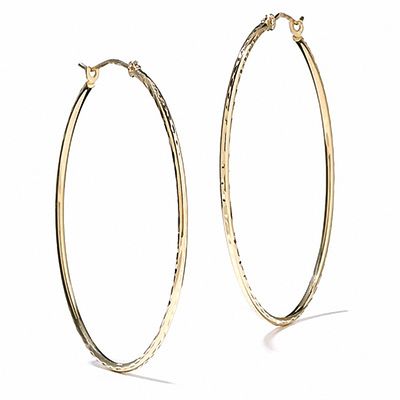 14K Gold 40mm Diamond-Cut Hinged Hoop Earrings