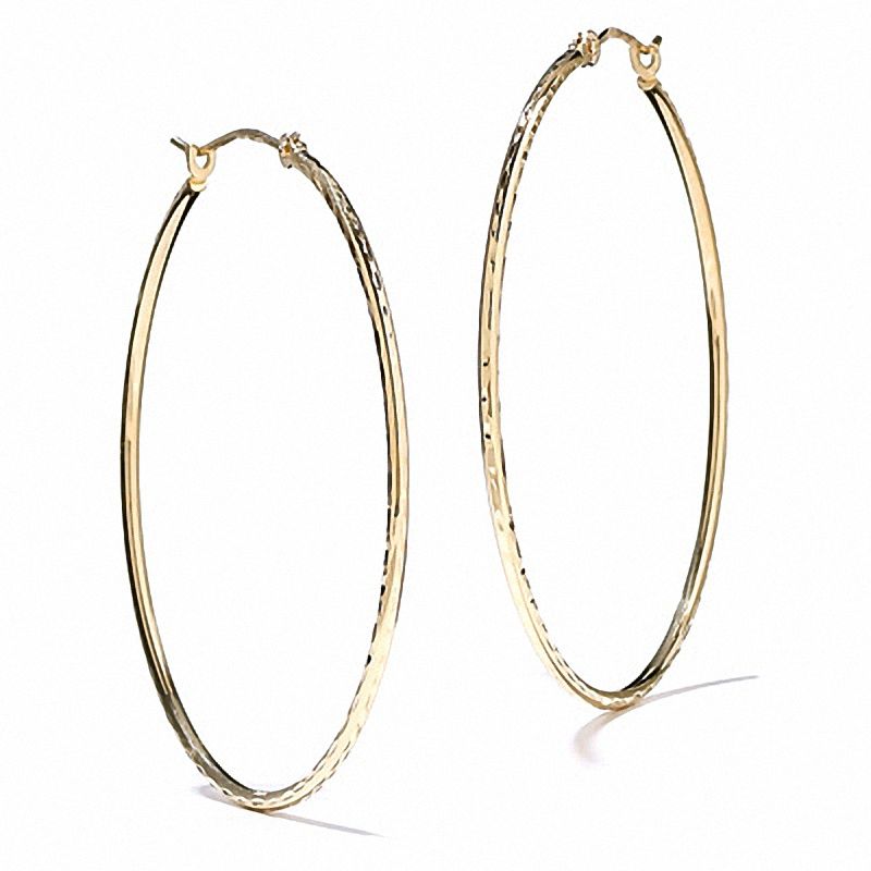 Main Image 1 of 14K Gold 40mm Diamond-Cut Hinged Hoop Earrings