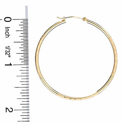 14K Gold 47mm Satin and Diamond-Cut Hinged Hoop Earrings