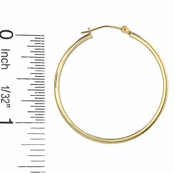 14K Gold 35mm Polished Square Hoop Earrings