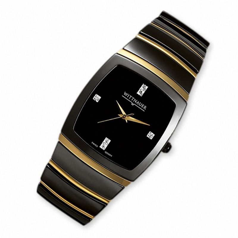 Men's Wittnauer Diamond Accent Two-Tone Ceramic Watch with Square Black Dial (Model: 12D004)