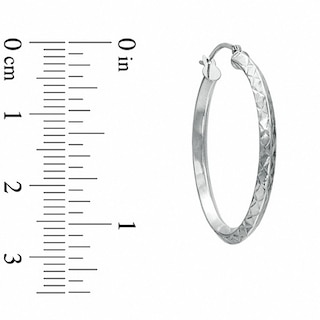 14K White Gold 30mm Double "X" Diamond Cut Square Edge Hoop Earrings