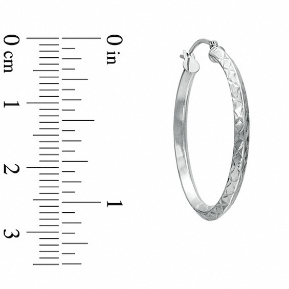 14K White Gold 30mm Double "X" Diamond Cut Square Edge Hoop Earrings