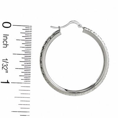 14K White Gold 30mm Double "X" Diamond Cut Square Edge Hoop Earrings