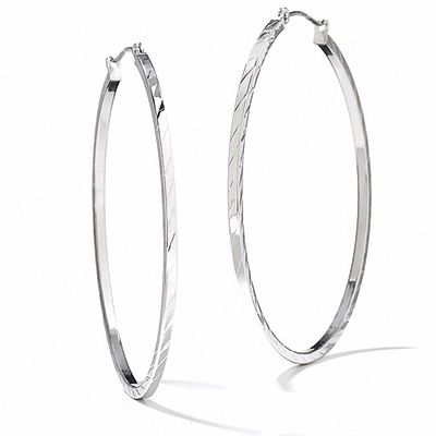 14K White Gold 45mm Diamond Cut Square Hoop Earrings