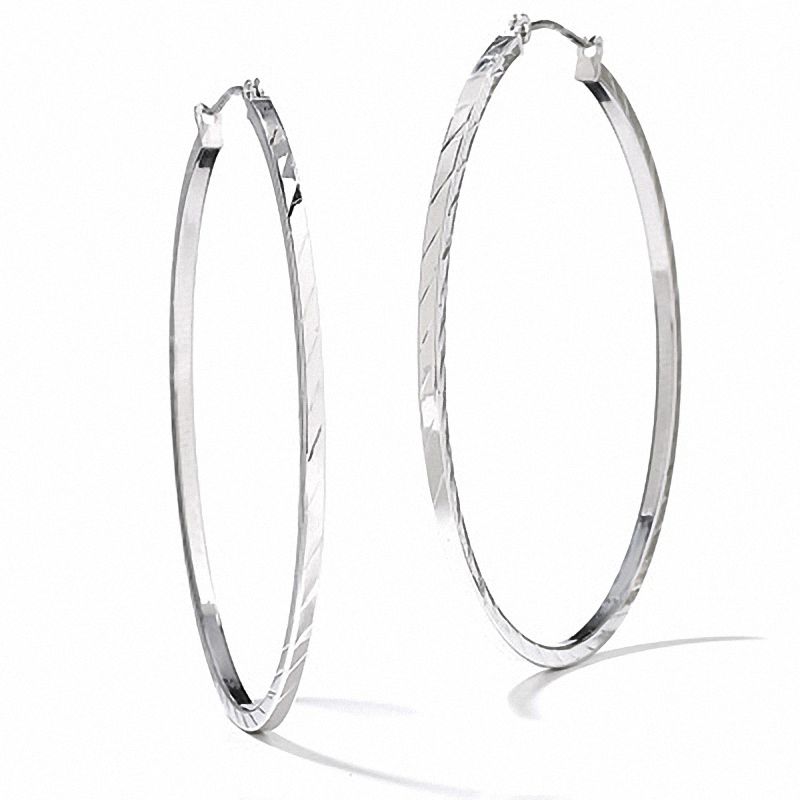 14K White Gold 45mm Diamond Cut Square Hoop Earrings|Peoples Jewellers