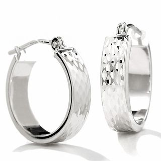 14K White Gold 15mm Diamond Cut Wedding Band Round Hoop Earrings