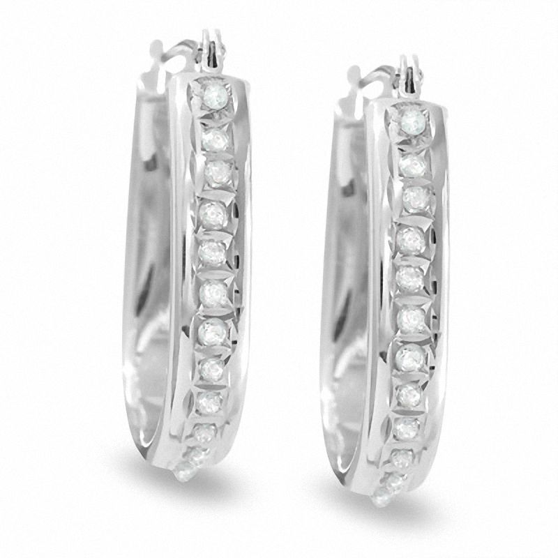 Diamond Fascination™ 14K White Gold U-Hoop Earrings|Peoples Jewellers