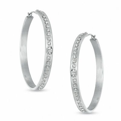 Diamond Fascination™ 35mm Round Hoop Earrings in 14K White Gold