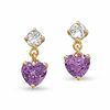 Thumbnail Image 0 of Heart-Shaped Amethyst Earrings in 10K Gold with White Topaz and Diamond Accent