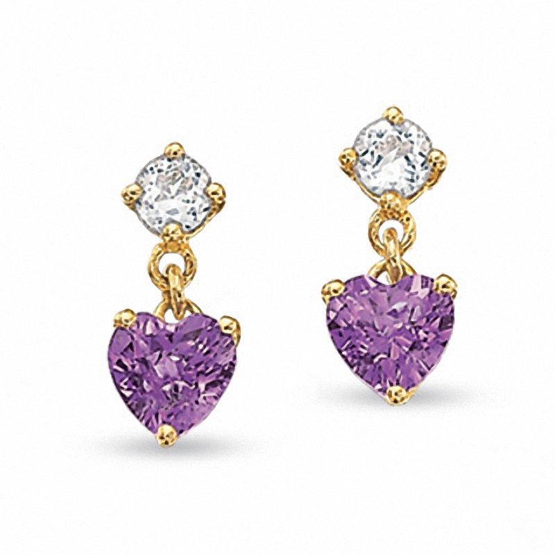 Heart-Shaped Amethyst Earrings in 10K Gold with White Topaz and Diamond Accent