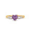 Thumbnail Image 0 of Heart-Shaped Amethyst Ring in 10K Gold with White Topaz and Diamond Accents