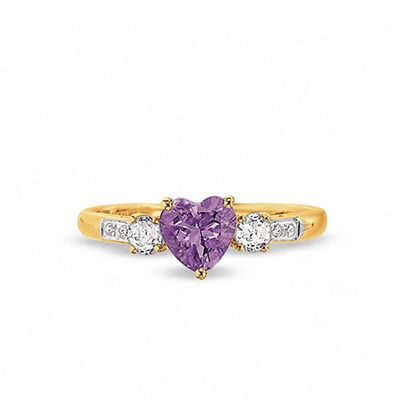 Heart-Shaped Amethyst Ring in 10K Gold with White Topaz and Diamond Accents