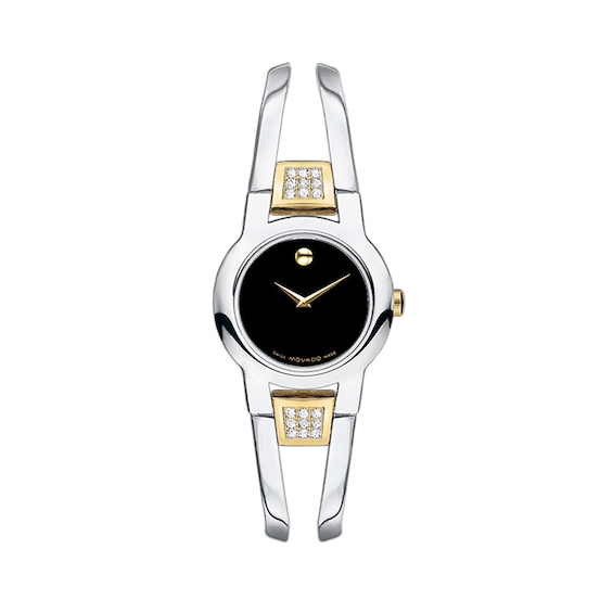 Ladies' Movado Amorosa® Diamond Accent Two-Tone Bangle Watch with Black Dial (Model: 0606894)