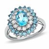 Thumbnail Image 0 of Oval Blue Topaz and Lab-Created White Sapphire Ring in 10K Gold