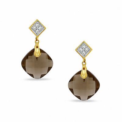 Smoky Quartz and Diamond Drop Earrings in 10K Gold