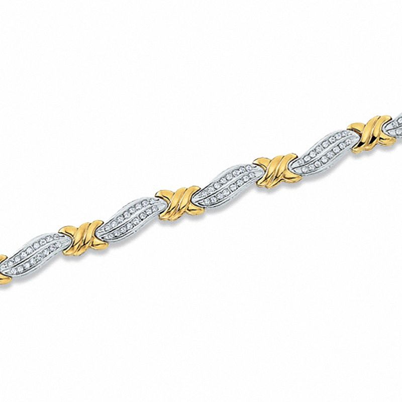 1.00 CT. T.W. Diamond Curved "X" Link Bracelet in 10K Two-Tone Gold