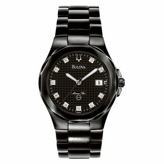 Exclusive Men's Bulova Marine Star Diamond Accent Black IP Watch with Black Dial (Model: 98D008)