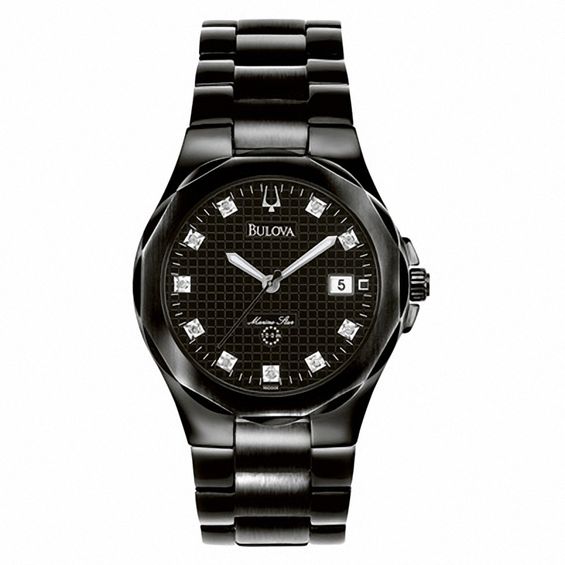 Exclusive Men's Bulova Marine Star Diamond Accent Black IP Watch with Black Dial (Model: 98D008)