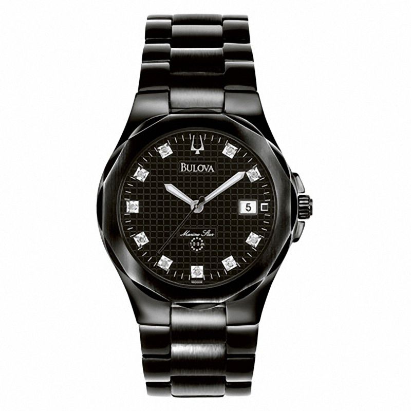 Exclusive Men's Bulova Marine Star Diamond Accent Black IP Watch with Black Dial (Model: 98D008)|Peoples Jewellers