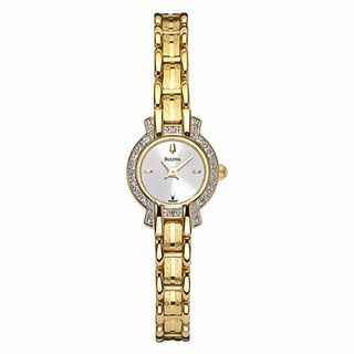 Ladies' Bulova Dress Gold-Tone Diamond Accent Watch with Silver-Tone Dial (Model: 98R007)