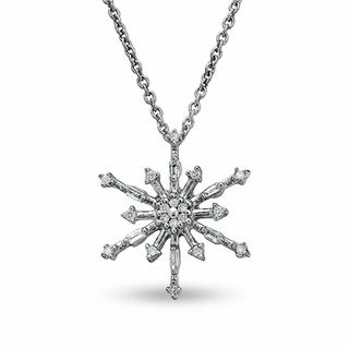 0.10 CT. T.W. Diamond Snowflake Pendant in 10K White Gold