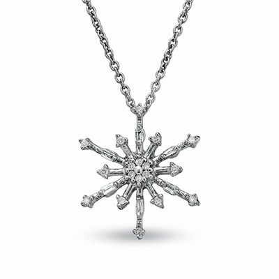 0.10 CT. T.W. Diamond Snowflake Pendant in 10K White Gold