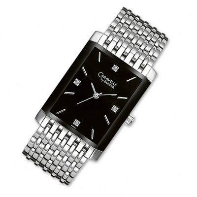 Men's Caravelle Diamond Accent Watch and Rectangular Black Dial (Model: 43D007)