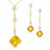 Thumbnail Image 0 of Cushion-Cut Citrine and White Topaz Kite-Shaped Pendant and Earring Set in 10K Gold with Diamond Accents