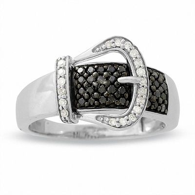 0.33 CT. T.W. Enhanced Black and White Diamond Buckle Ring in Sterling Silver