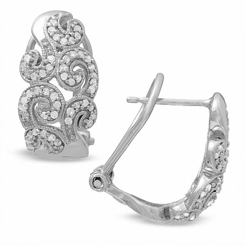 0.33 CT. T.W. Diamond Vintage-Inspired Swirl Earrings in Sterling Silver|Peoples Jewellers