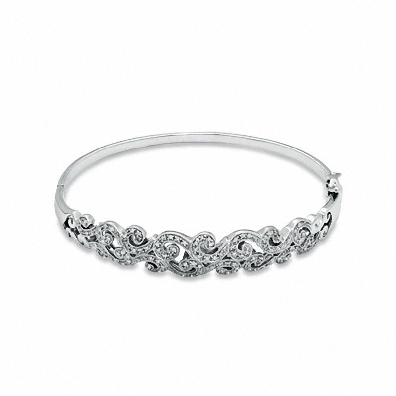 0.33 CT. T.W. Diamond Vintage-Inspired Swirl Bangle in Sterling Silver|Peoples Jewellers