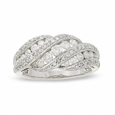 1.00 CT. T.W. Diamond Three Row Swirl Band in 14K White Gold