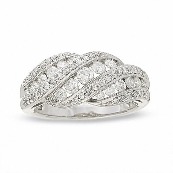 1.00 CT. T.W. Diamond Three Row Swirl Band in 14K White Gold